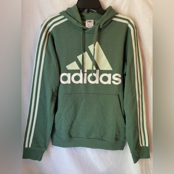 NWT• ADIDAS Essentials 3-Stripes Regular-Fit Logo-Print Fleece Hoodie, Green 2XL - Picture 5 of 12